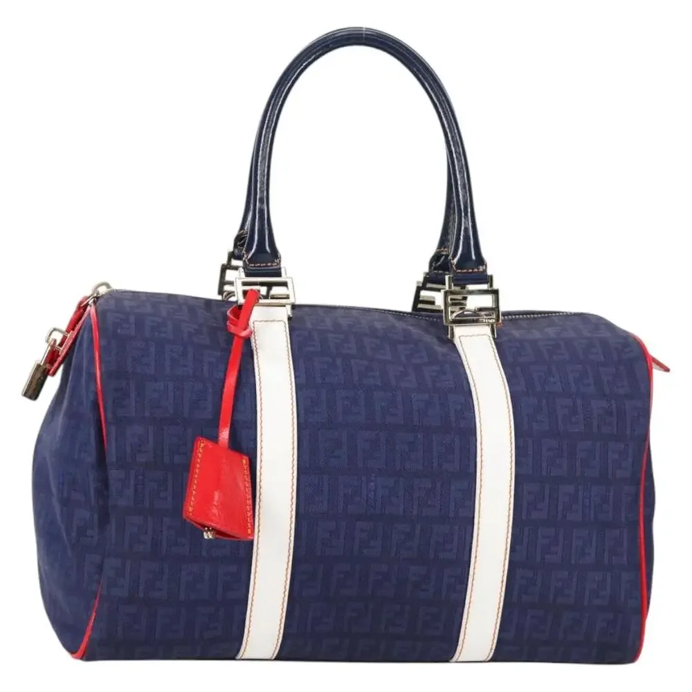 FENDI Zucchino Canvas Boston Bag Navy Gold